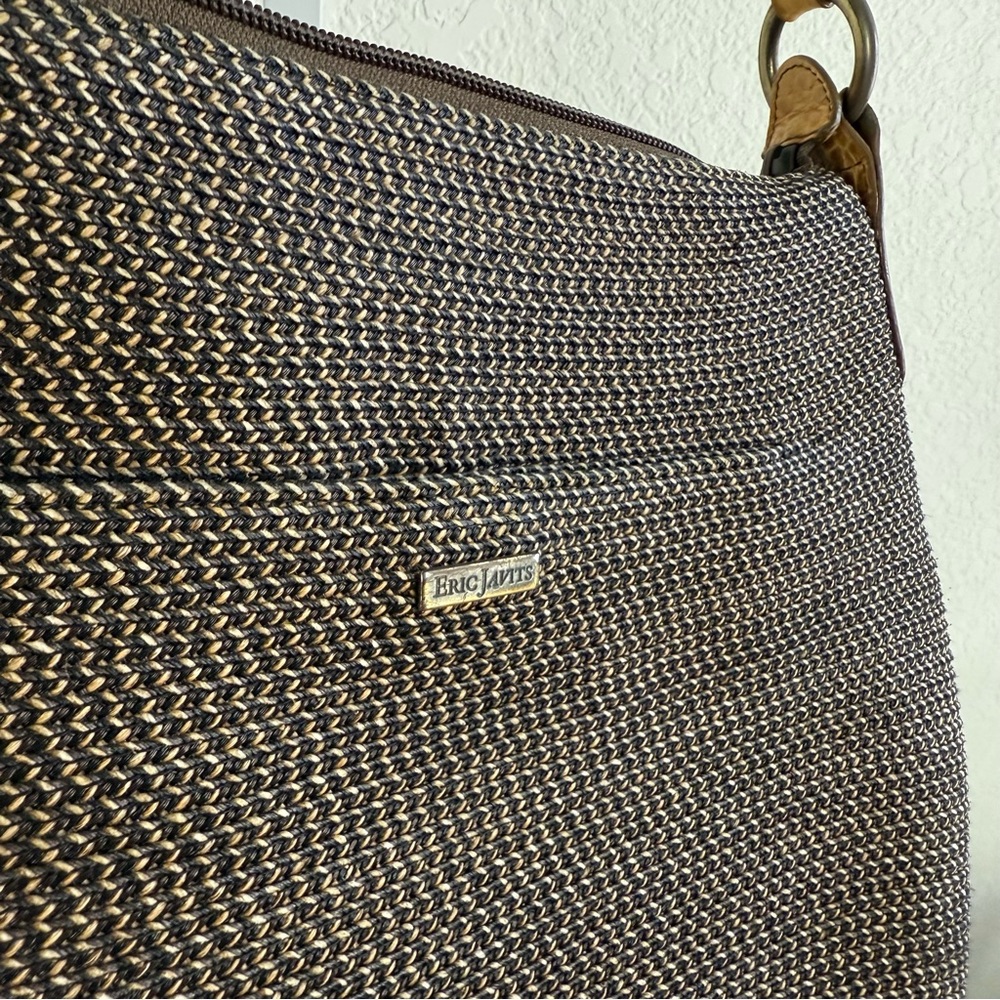 Eric Javits Raffia Shoulder Bag Woven Hobo Crossbody Leather Strap Designer - Picture 2 of 15